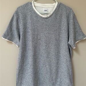 Zara Grey Heathered Tee with White Trim